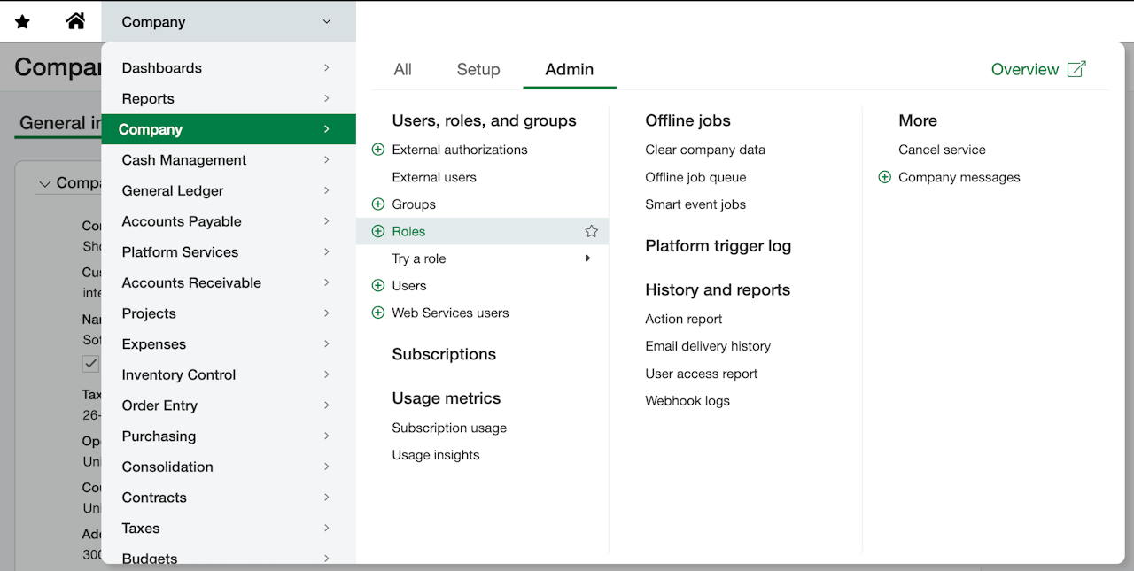 Company → Admin → Roles